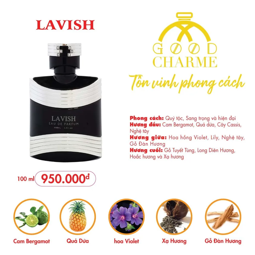 Các thành phần tạo nên mùi hương chai nước hoa Charme Lavish